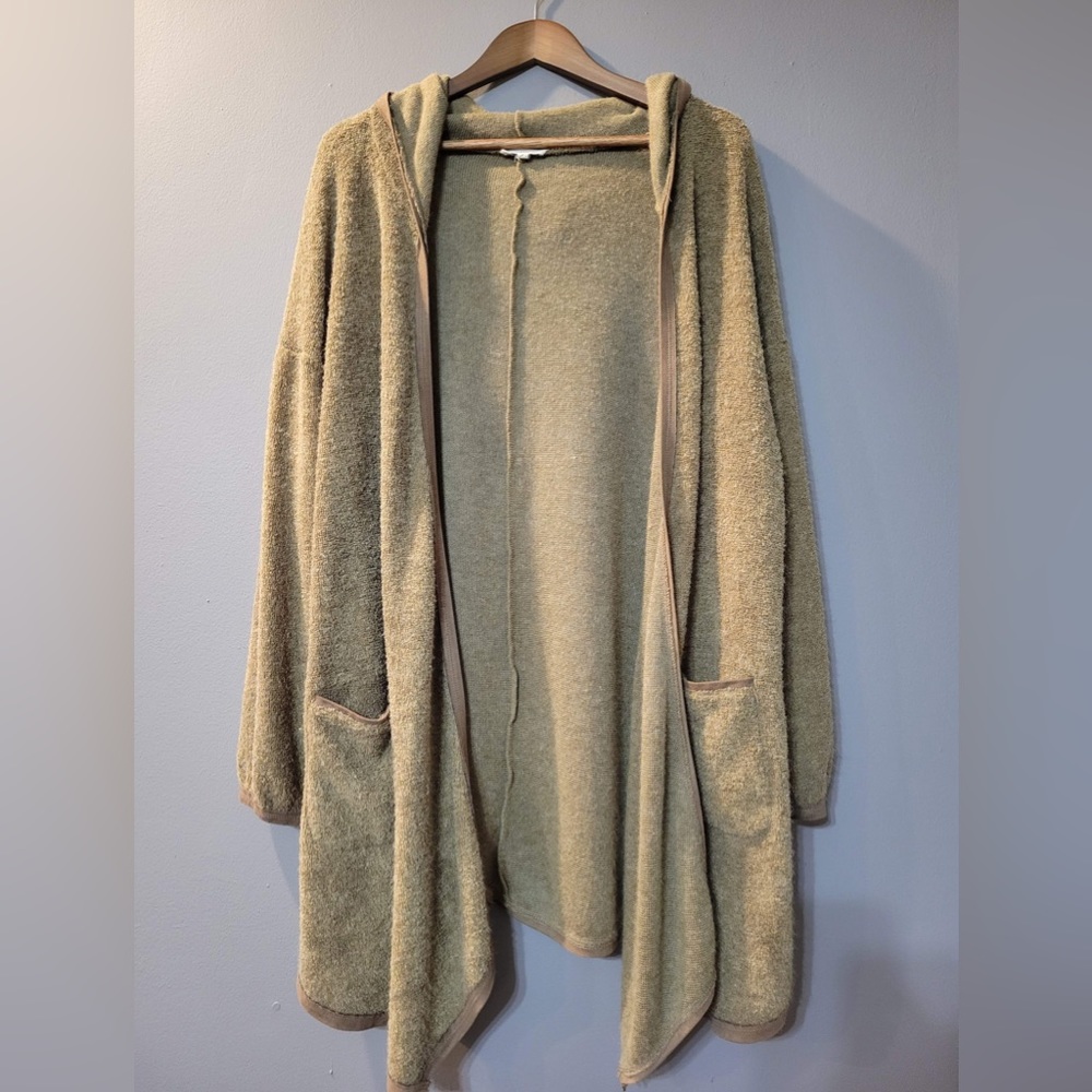 Easel Teddy Fur Open Cardigan Midi Oversized Hooded Size Small
